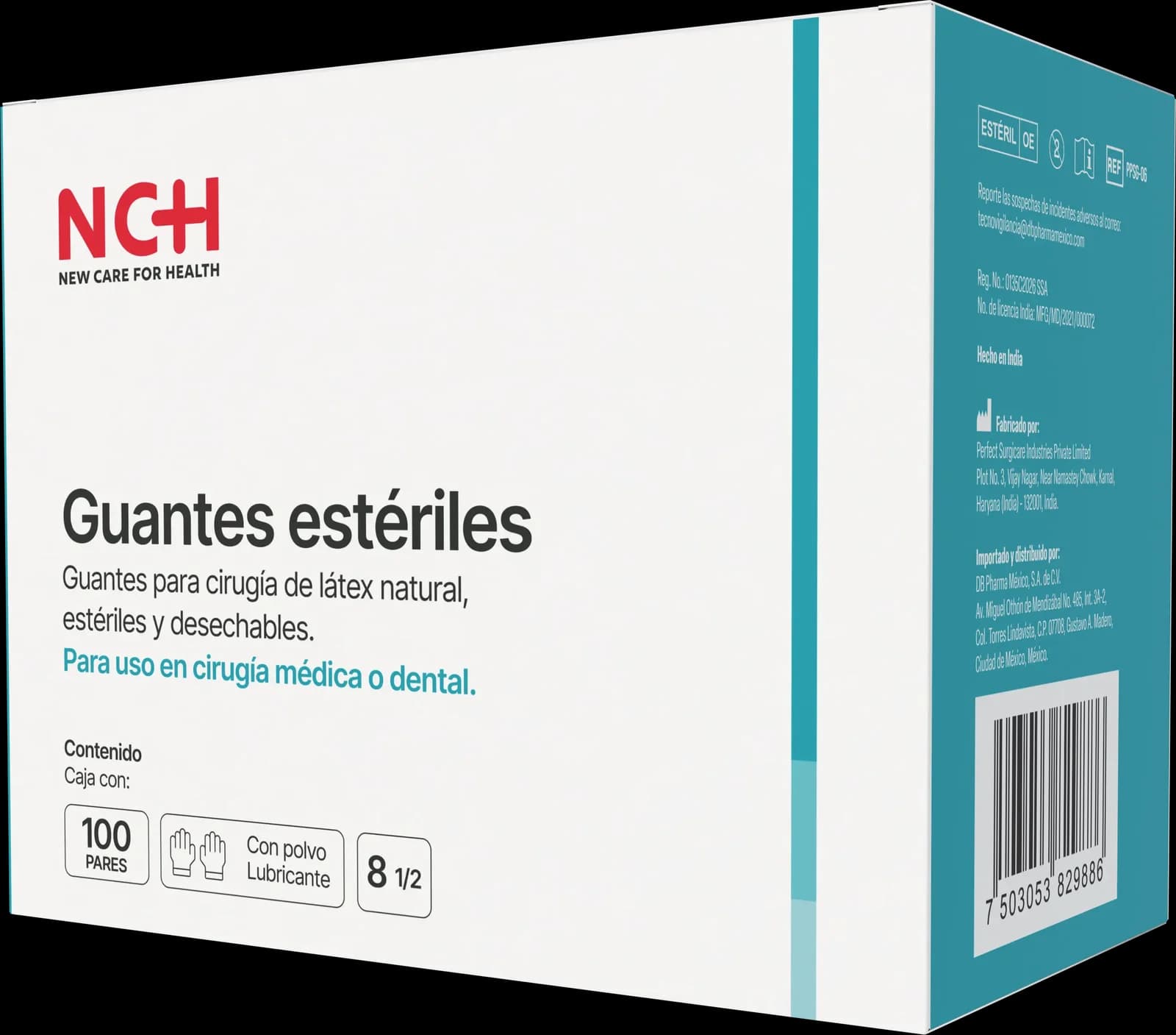Empaque de Guantes estériles NCH (Látex natural con polvo lubricante)
